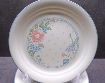 2609 Corelle Symphony Vintage Blue & Peach Floral on Sandstone 8.5" Salad / Snack Plates Set of 7