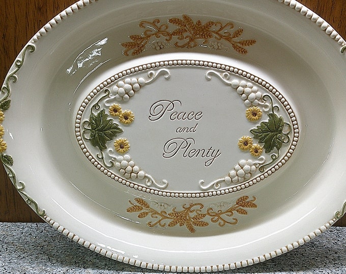 2406 Amscan Ceramic Sunflower Platter 14" x 10.5" "Peace and Plenty" - Excellent Condition