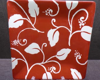 2608 Mesa Home Products Ivory & Burnt Orange Stoneware 8.25" Square Salad / Lunch Plates Set of 4