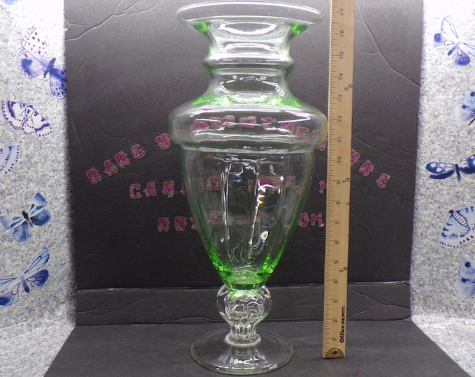 2212 Pale Green Glass Vase with Clear Foot 17" Tall x 7" Wide - Great Condition No Chips or Cracks