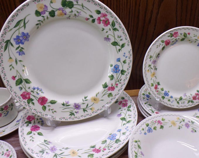 2509 Farberware Fine China English Garden #22510.5" Dinner Plates Set of 5 Leaf Pattern Gold Rim- Good Condition Light Wear Choose From List