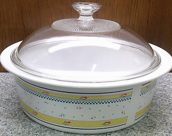 2405 Corning 10.5" Classic Elegance 2.5 Liter Covered Casserole Dish #186 w/ Clear Pyrex Lid - Excellent Condition No Chips or Cracks