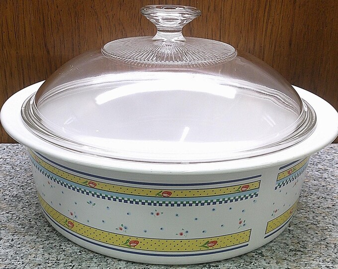 2405 Corning 10.5" Classic Elegance 2.5 Liter Covered Casserole Dish #186 w/ Clear Pyrex Lid - Excellent Condition No Chips or Cracks