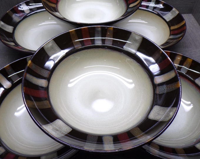 2602 Pfaltzgraff Tahoe 8.5" Bowls Set of 6 Made in USA -Good Condition Light Scratches