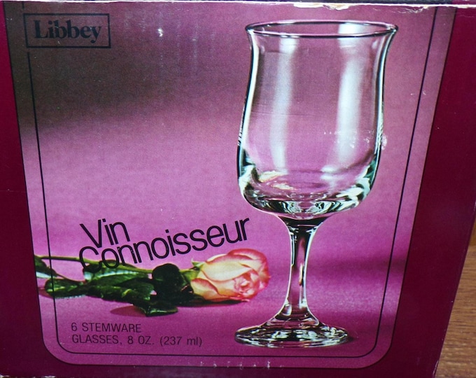 2505 Libbey Glass Vin Connoisseur 8 oz 6.5" Stemmed Wine Glasses Set of 6 - Great Condition in Original Box