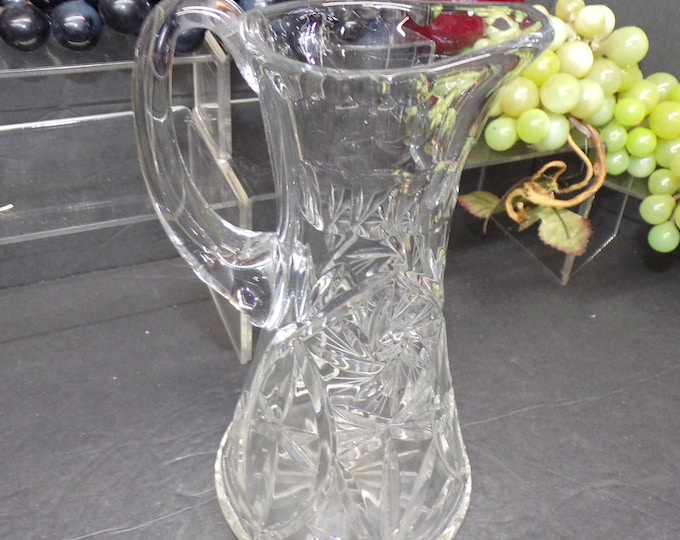 2307 American Brilliant Period Cut Crystal Hobstar Pinwheel 8.5" Pitcher - Good Condition No Chips or Cracks