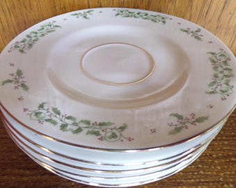2505 Gibson Everyday Holiday Charm Holly & Berry 6.25" Saucers Set of 5