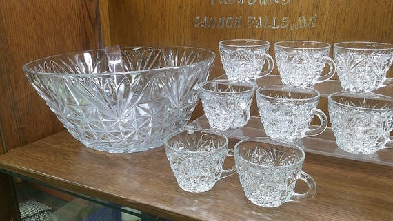 2402 Anchor Hocking Arlington Punch Bowl 18 Pc Vintage Set