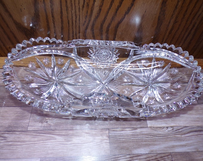 2511 American Brilliant Period Beautiful Cut Glass Crystal 11.5" x 5.5" Oval Serving Dish - Excellent Condition