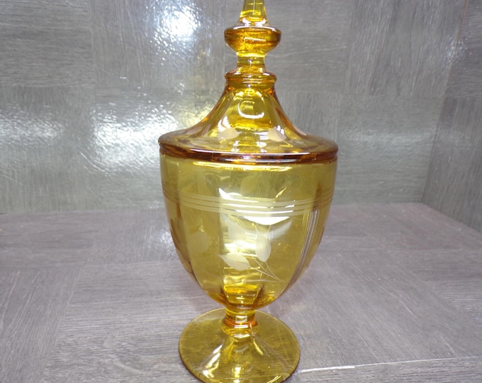 2602 Amber Glass Vintage Footed Covered Candy Dish 8.5" Tall x 3.75" Wide - Great Condition