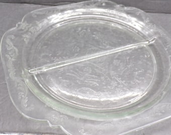 2212 Indiana Glass Divided Relish Plate #4501 Vintage Crystal Glass 10.25"
