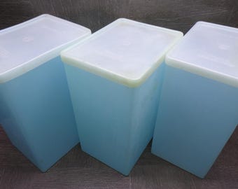 2609 Vintage Tupperware 6 pc Set Sheer Blue Square Round Freezer / Storage Containers w/ Airtight Lids