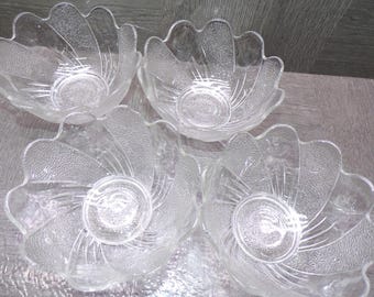 2605 Textured Swirl Panel Glass Vintage 4.5" Snack Bowls Set of 4