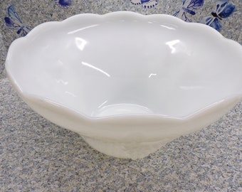 2410 Anchor Hocking Milk Glass Vintage Punch Bowl / Salad Serving Bowl 12" Wide x 6.5" Tall Harvest Grape Design - Great Condition No Cups