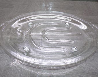 2602 Vintage Glasbake 380 Tree & Well Pattern 13.25" x 9" Clear Glass Oval Serving Platter - Great Condition