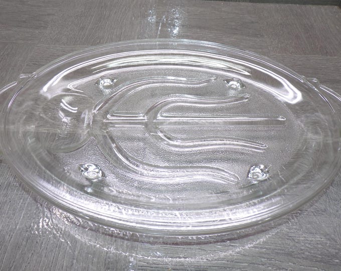 2602 Vintage Glasbake 380 Tree & Well Pattern 13.25" x 9" Clear Glass Oval Serving Platter - Great Condition