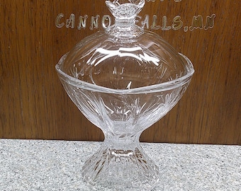 2407 Lead Crystal Covered Footed Candy Dish Compote 10" Tall x 6.75" Wide Vintage Swirl Pattern Made in Germany - Excellent Condition
