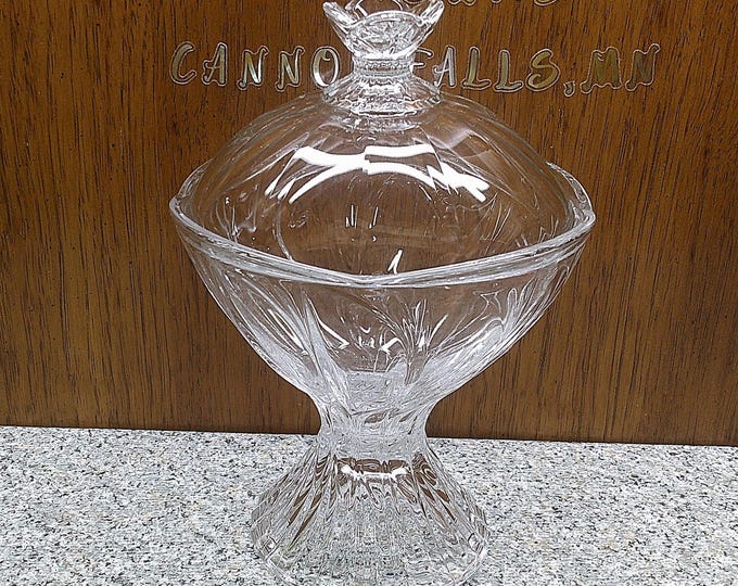 2407 Lead Crystal Covered Footed Candy Dish Compote 10" Tall x 6.75" Wide Vintage Swirl Pattern Made in Germany - Excellent Condition