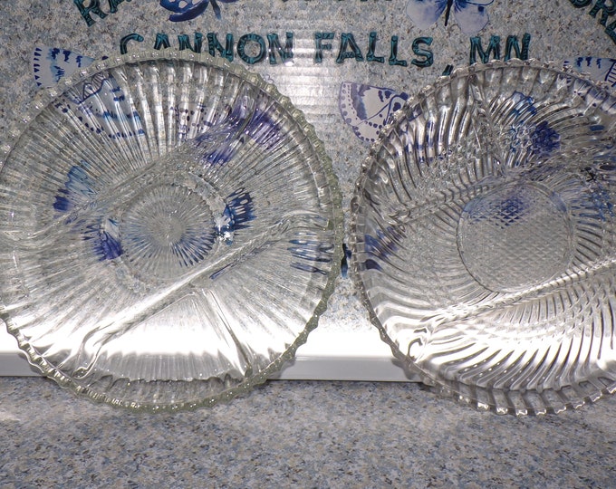 2206 Divided Dish Platter Trays- Vintage 10" Glass Set of 2 - Great Condition No Chips or Cracks