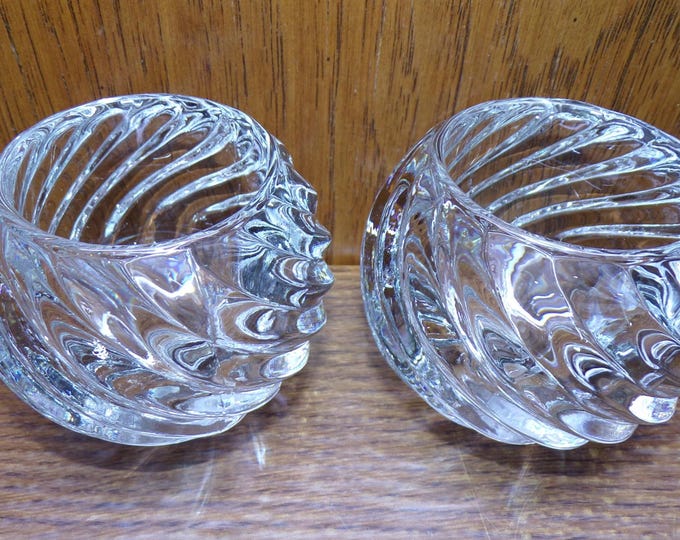 2504 Partylite Illusions PO463 Vintage Swirl Ball Tealight / Votive Candle Holder Pair - Great Condition
