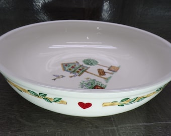 2602 Thomson Pottery Stoneware Birdhouse Pattern 9.25" Vegetable Serving Bowl - Great Condition