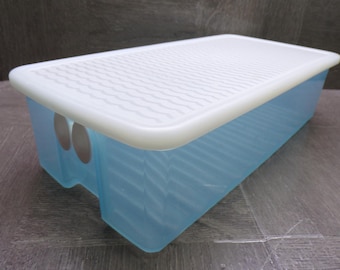 2609 Tupperware Blue FridgeSmart 12"x6"x3" Refrigerator Container w/ Vents & White Lid