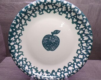 2608 Folkcraft Green Sponge Apple 12" Chop Plate Platter Charger by Tienshan Stoneware