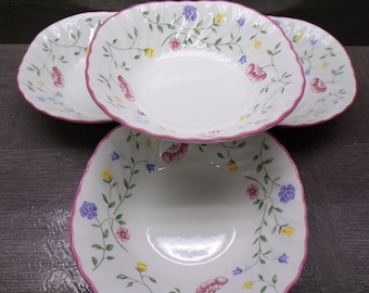 2606 Johnson Brothers Summer Chintz Floral Swirl 1985 Vintage 6" Square Cereal Bowls Set of 4