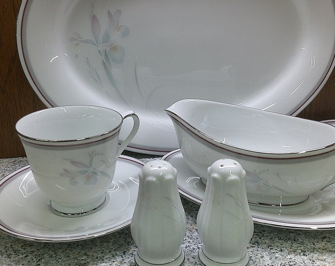 2405 Noritake Malverne #3501 Vintage China Beautiful Pastel Floral w/ Burgandy & Platinum Rim - Great Condition Choose from List: