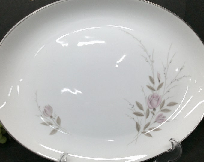 2312 Mikasa Jyoto My Love #8243 16.5" x 12.5" Oval Serving Platter Pink & Grey Floral - Great Condition