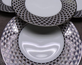 2608 Ciroa Luxe Vintage Porcelain w/ Metallic Accent 6" Dessert / Bread Plates Set of 4