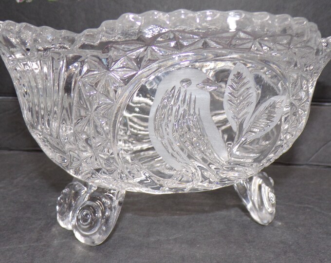 2212 Hofbauer Byrdes (birds) Footed 24% Lead Crystal 7.5"W x 4"T Bowl - No Chips or Cracks