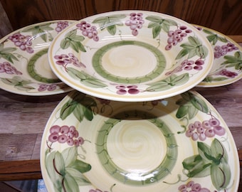 2510 Elegant Dining Grapes & Leaves 9" Stoneware Bowls Set of 4 - Great Condition