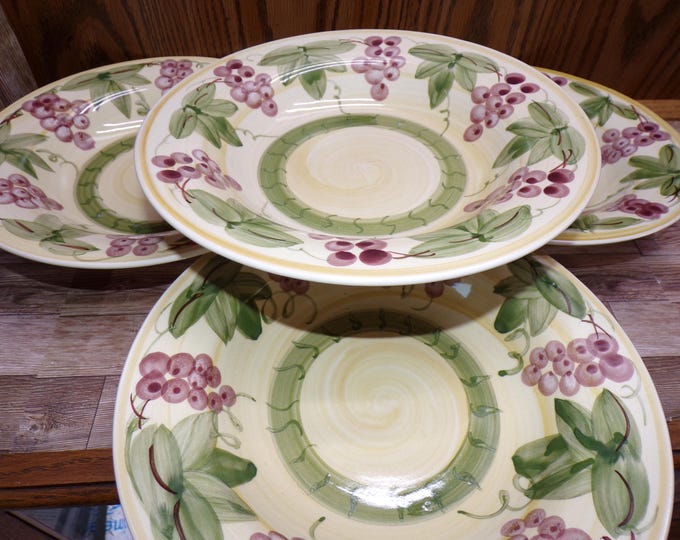 2510 Elegant Dining Grapes & Leaves 9" Stoneware Bowls Set of 4 - Great Condition