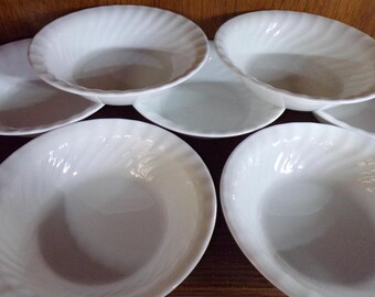 2507 Corelle Vitrelle Enhancements 7.25" Vintage White Swirl Bowls Set of 7 - Great Condition