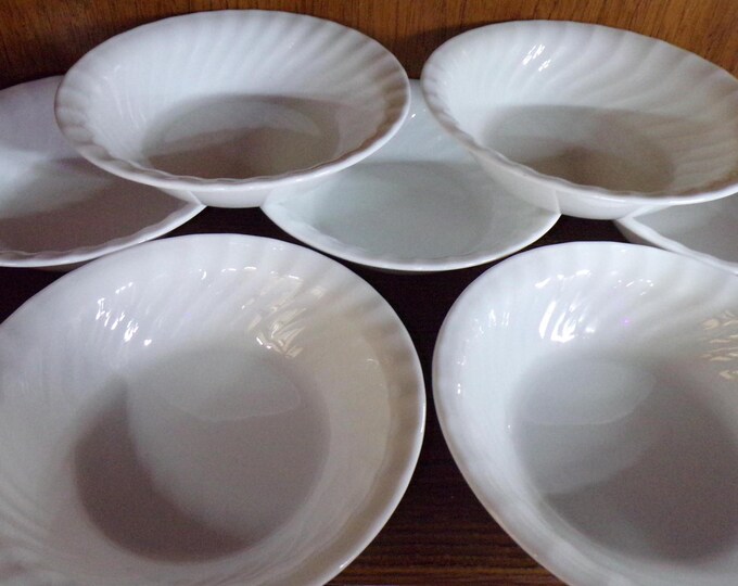 2507 Corelle Vitrelle Enhancements 7.25" Vintage White Swirl Bowls Set of 7 - Great Condition
