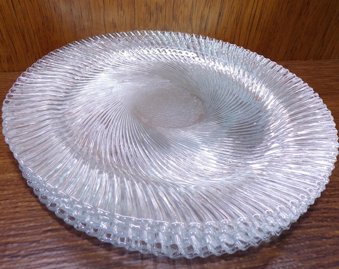 2505 Pasabahce Clear Glass Swirl Round 9.5" Dinner Plates Set of 6 Made in Turkey - Great Condition