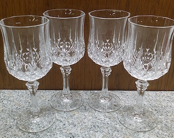 2309 Cristal D'Arques Paris 24% Lead Crystal LongChamp Clear 6.5" Stemmed 5.75 oz Vintage Wine / Water Glasses Set of 4- Excellent Condition
