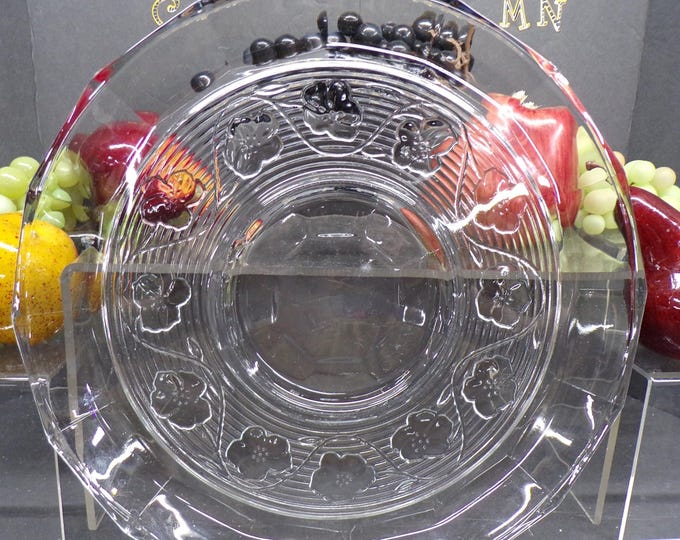 2303 Anchor Hocking Avalon 12" Platter Embossed Flower - Chip in Center Ring - Hard to See / Not Sharp
