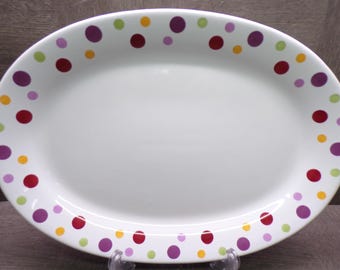 2609 Pampered Chef Simple Additions Dots Vintage 13.75 "x 9.75" Oval Stoneware Platter