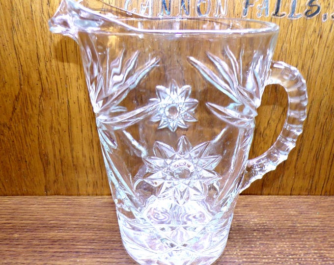 2504 Anchor Hocking Early American Prescut Star of David 8" Glass Pitcher - Great Condition