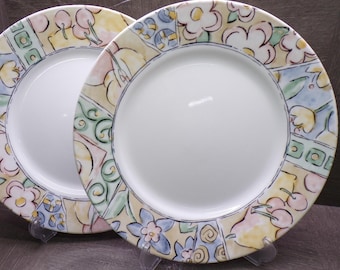 2609 Corelle Watercolors 10.75" Dinner Plates Set of 2 Great Condition Edges Feel Rough