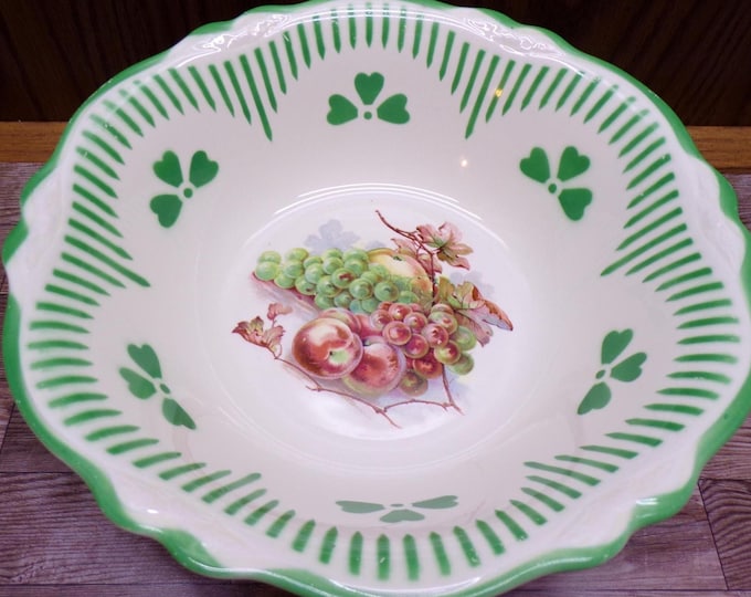 2509 Homer Laughlin Virginia Rose C41N8 Green Fruit 9.5" Vegetable Serving Bowl Vintage 1920's China - Good Condition Some Wear