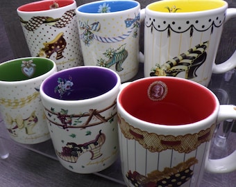 2606 Sandys Closet 1999 Vintage 12 oz Porcelain Mugs Set of 6