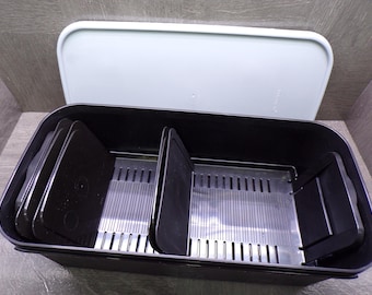 2605 Tupperware #1718 Produce Manager Modular Mates Shutter Box Black w/ Adjustable Divider Inserts & Gray Lid