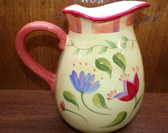 2506 Pfaltzgraff Napoli 10" Hand-painted Pitcher - 7" Wide Very Cute Floral Pattern - Great Condition
