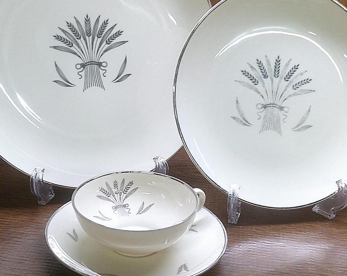 2501 Franciscan China Regency California USA 13 pc Set Wheat Pattern with Platinum Rim - Some wear on Rims & Light Scratches List in Desc.
