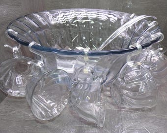 2606 Anchor Hocking Glass Victoria Optic Swirl 18 pc Punch Bowl Set