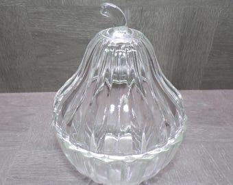 2607 Jeannette Glass Ribbed Pear Covered Candy Dish