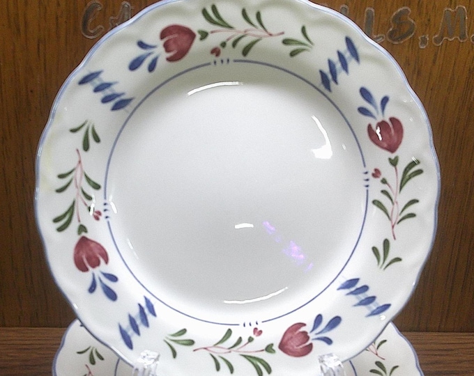 2501 Nikko Fine China Provincial Designs Pink & Blue Floral Vintage 7.5" Salad / Snack Plates Set of 7 Made in Japan - Great Condition